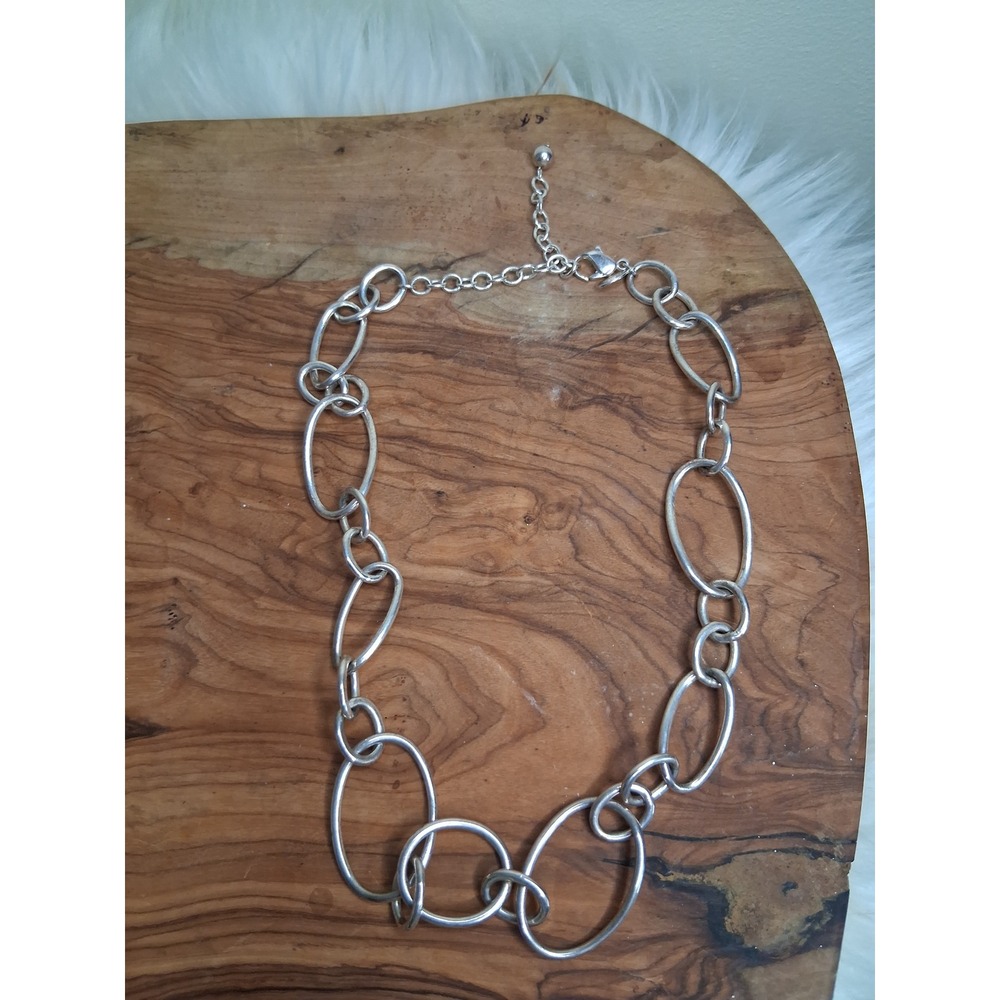 Chicos Silver Tone Chunky Oval Link Statement Necklace Adjustable 20.5 Inch
